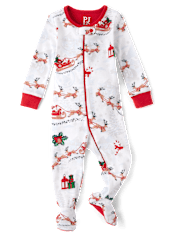 Unisex Baby And Toddler Matching Family Santa Sleigh Snug Fit Cotton Footed One Piece Pajamas