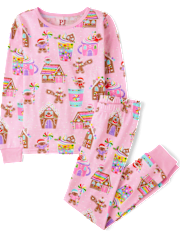 Girls Gingerbread Snug Fit Cotton Pajamas