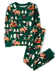 Pijamas de algodón de ajuste ceñido con animales familiares a juego unisex para niños