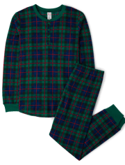 Mens Matching Family Tartan Plaid Thermal Henley Pajamas