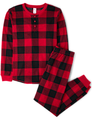 Mens Matching Family Buffalo Plaid Thermal Henley Pajamas