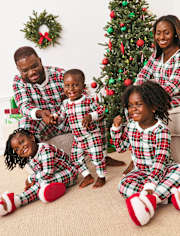 Mens Matching Family Plaid Thermal Henley Pajamas