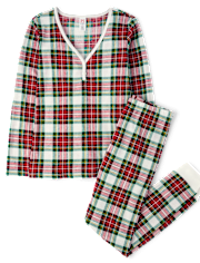 Womens Matching Family Plaid Thermal Henley Pajamas