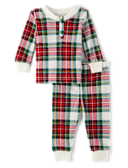 Unisex Baby And Toddler Matching Family Plaid Thermal Henley Pajamas