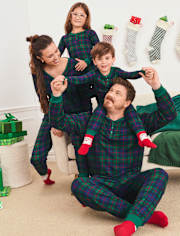 Unisex Baby And Toddler Matching Family Tartan Plaid Thermal Henley Pajamas