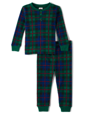 Unisex Baby And Toddler Matching Family Tartan Plaid Thermal Henley Pajamas