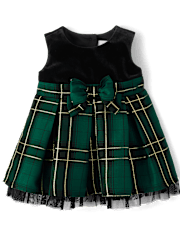 Baby Girls Matching Family Plaid Velour Fit And Flare Dress