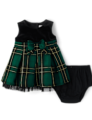 Baby Girls Matching Family Plaid Velour Fit And Flare Dress