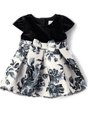 Baby Girls Floral Velour Fit And Flare Dress