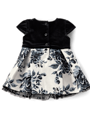 Baby Girls Floral Velour Fit And Flare Dress