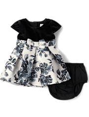 Baby Girls Floral Velour Fit And Flare Dress