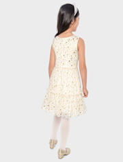 Girls Foil Star Mesh Ruffle Dress