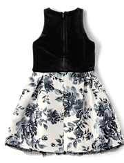 Girls Floral Velour Fit And Flare Dress