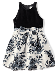 Girls Floral Velour Fit And Flare Dress