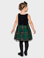 Toddler Girls Matching Family Plaid Velour Fit And Flare Dress