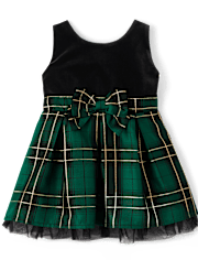 Toddler Girls Matching Family Plaid Velour Fit And Flare Dress