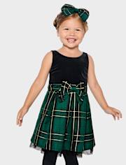 Toddler Girls Matching Family Plaid Velour Fit And Flare Dress