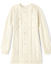 Girls Beaded Cable Knit Sweater Dress