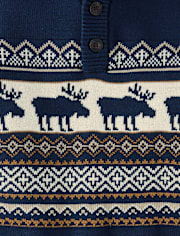 Boys Moose Fairisle Mock Neck Sweater