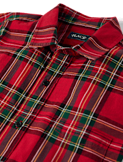 Mens Matching Family Plaid Poplin Button Up Shirt