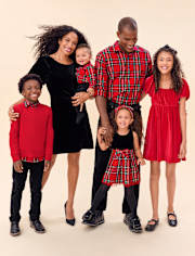 Mens Matching Family Plaid Poplin Button Up Shirt