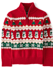 Boys Matching Family Christmas Fairisle Half Zip Sweater