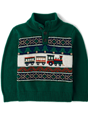 Baby And Toddler Boys Train Fairisle Mock Neck Sweater