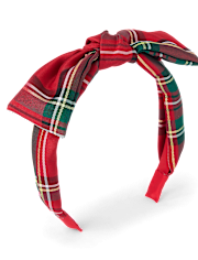 Girls Plaid Satin Bow Headband