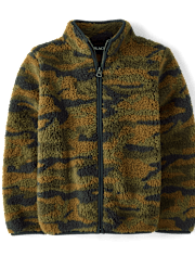 Boys Print Sherpa Zip Up Jacket