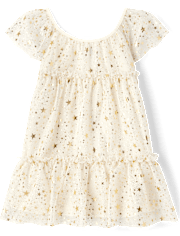 Baby And Toddler Girls Foil Star Mesh Tiered Dress