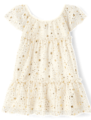 Baby And Toddler Girls Foil Star Mesh Tiered Dress