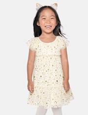 Baby And Toddler Girls Foil Star Mesh Tiered Dress