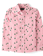 Boys Print Poplin Button Up Shirt