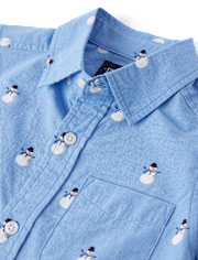 Boys Print Poplin Button Up Shirt