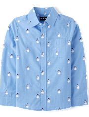 Boys Print Poplin Button Up Shirt