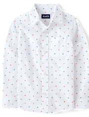 Boys Print Poplin Button Up Shirt