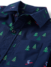 Boys Print Poplin Button Up Shirt
