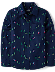 Boys Print Poplin Button Up Shirt
