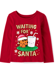 Baby And Toddler Girls Waiting For Santa Graphic Tee