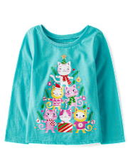 Baby And Toddler Girls Cat Christmas Tree Graphic Tee