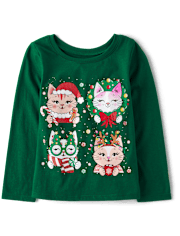 Baby And Toddler Girls Christmas Cat Graphic Tee