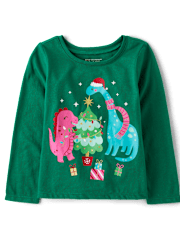 Baby And Toddler Girls Christmas Dino Graphic Tee