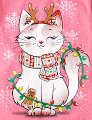 Baby And Niños pequeños Niña Cat Christmas Lights Camisetas estampadas