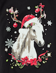 Girls Christmas Horse Graphic Tee