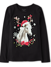 Girls Christmas Horse Graphic Tee