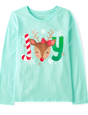 Girls Joy Reindeer Graphic Tee