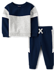 Baby And Toddler Boys Colorblock Premium Fleece 2-Piece Outfit Set