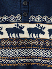 Baby And Toddler Boys Moose Fairisle Mock Neck Sweater