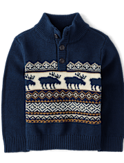 Baby And Toddler Boys Moose Fairisle Mock Neck Sweater
