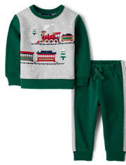 Baby And Toddler Boys Train Premium Fleece 2-Piece Outfit Set